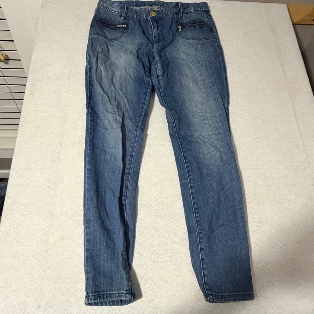 Michael Kors Womens Skinny Jeans Medium Wash Gold Zipper Detail Size 10
